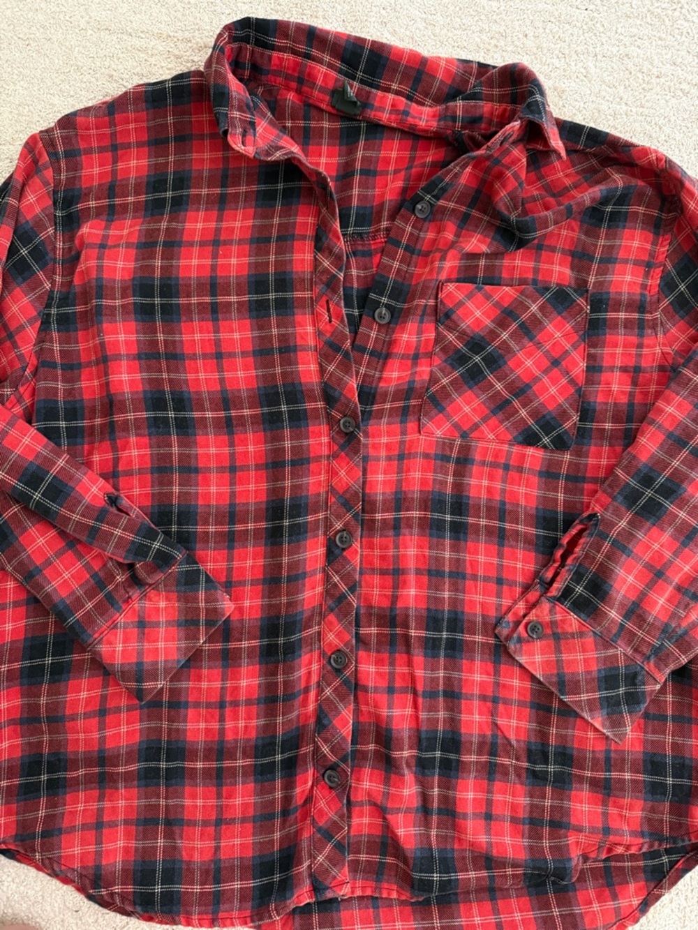 wild fable Red and Black Plaid Button-Front Long Sleeve Shirt